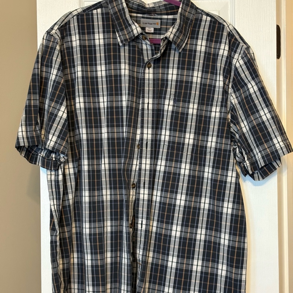 Carhartt Navy and White Plaid Button Down Shirt